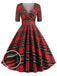 Robe Année 50 Vintage Demi-manches Col V A Carreaux