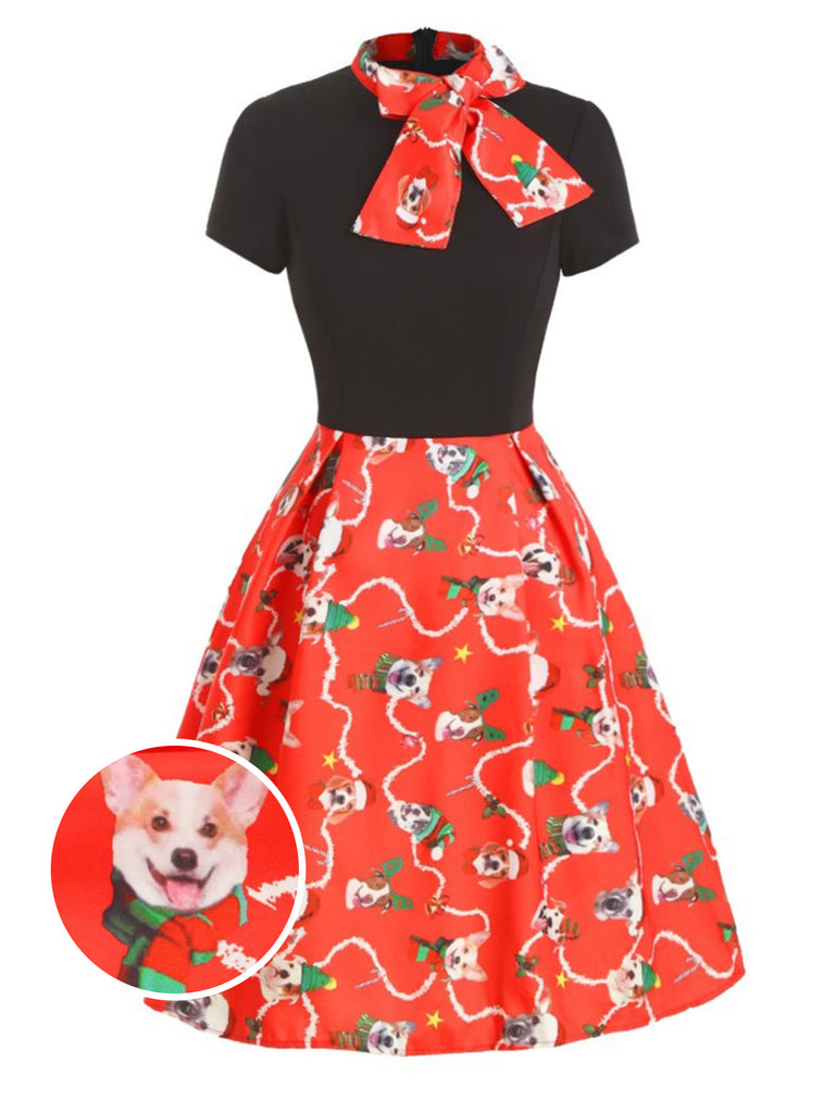 Robe Vintage Année 50 Vintage Patchwork Imprimée Chien Mignon