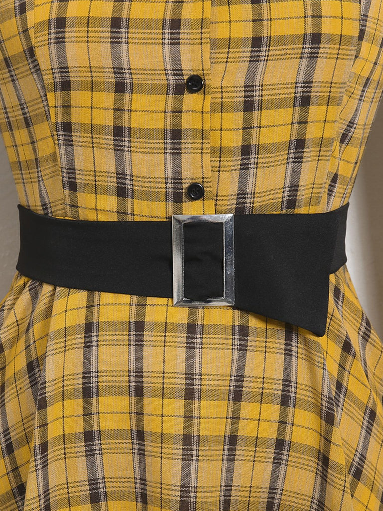 Robe Rockabilly Année 50 à Carreaux Jaune avec Ceinture