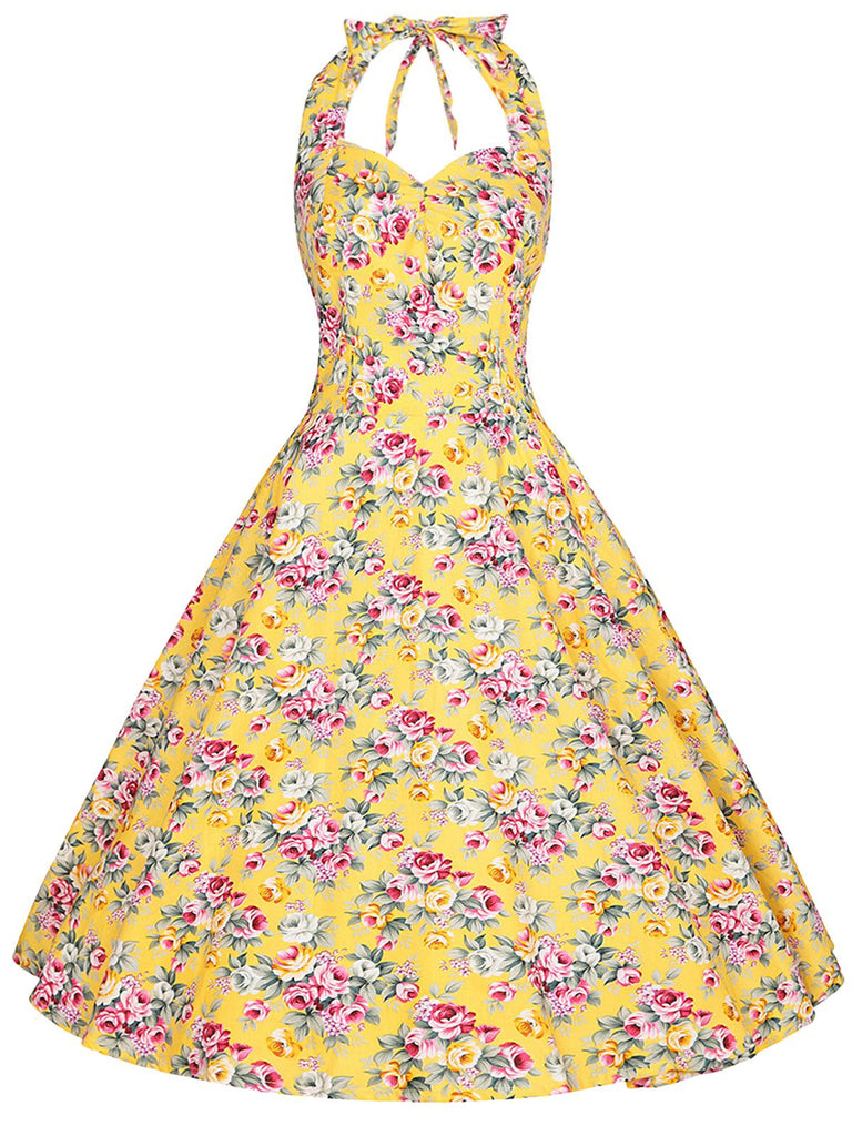 Robe Vintage Florale à Col Licou Année 50 Cocktail Pin Up