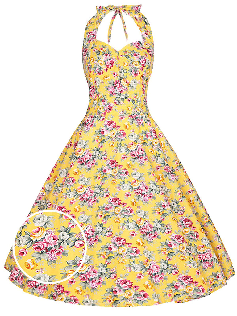 Robe Vintage Florale à Col Licou Année 50 Cocktail Pin Up