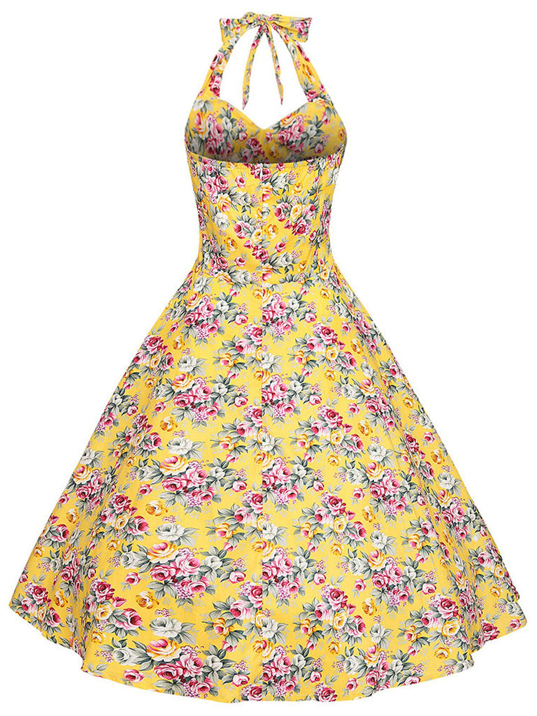 Robe Vintage Florale à Col Licou Année 50 Cocktail Pin Up