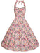 Robe Vintage Florale Rose à Col Licou Année 50 Cocktail Pin Up