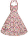 Robe Vintage Florale Rose à Col Licou Année 50 Cocktail Pin Up