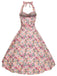 Robe Vintage Florale Rose à Col Licou Année 50 Cocktail Pin Up