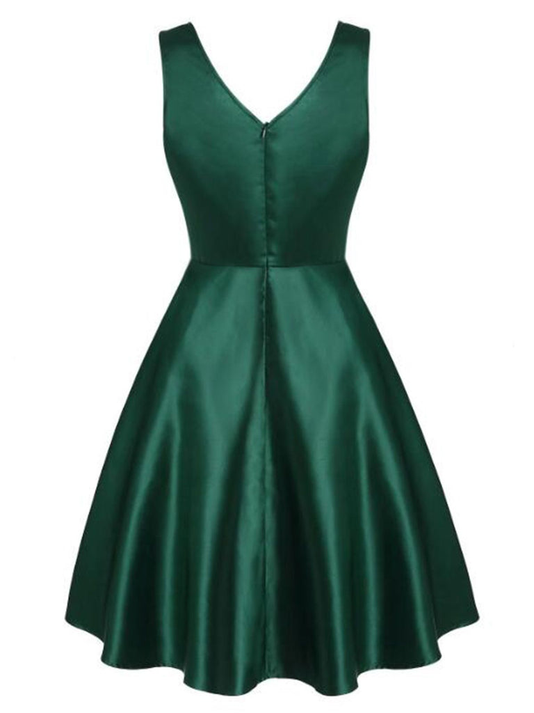 Robe de Noël Verte Vintage Année 50 sans Manches Soirée Cocktail Pin Up