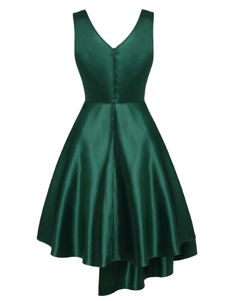 Robe trapèze Hi-Lo vert foncé des années 1950