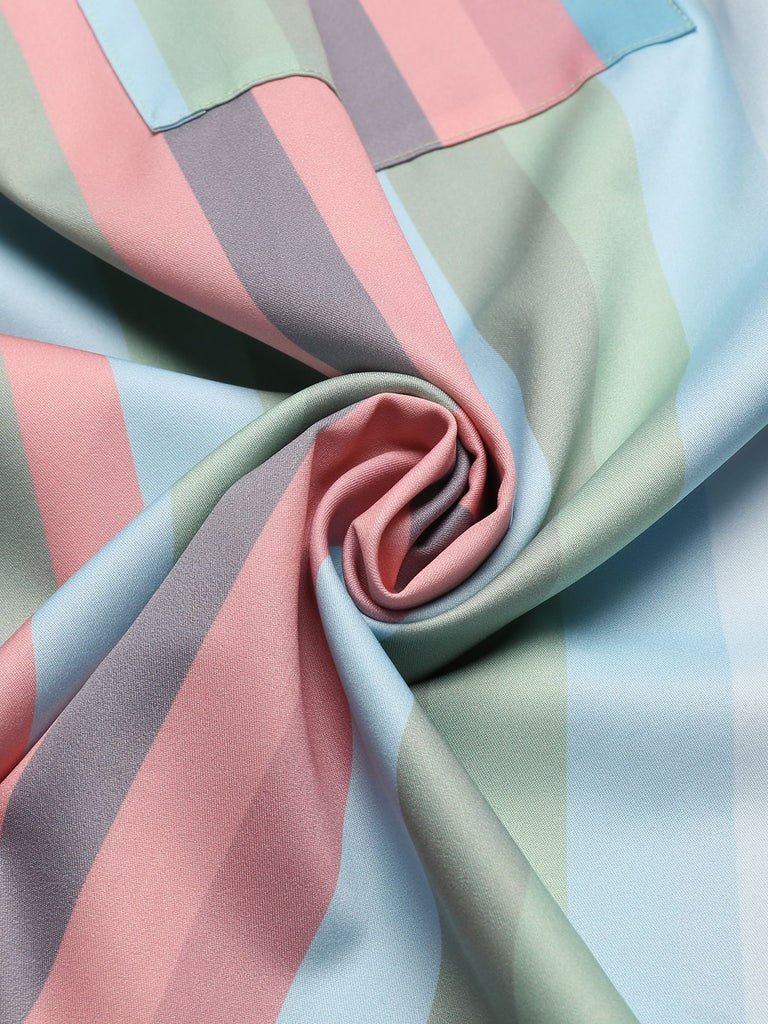 Robe Années 50 À Poche Rayée Arc en Ciel