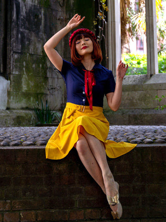 Robe Années 50 A Bouton Patchwork avec Ceinture