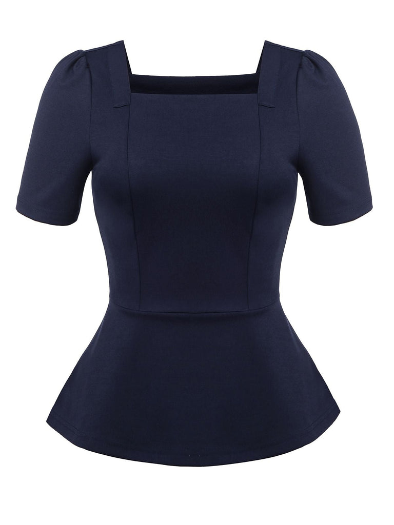 Top uni bleu marine à col carré