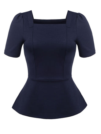 Top uni bleu marine à col carré