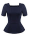 Top uni bleu marine à col carré