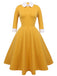 Robe Swing Vintage Année 50 Jaune Manches Longues Pin Up