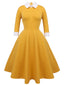 Robe Swing Vintage Année 50 Jaune Manches Longues Pin Up