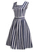 Robe Swing Vintage Années 50 Bleu Combishort Rayure et Jupe Chic