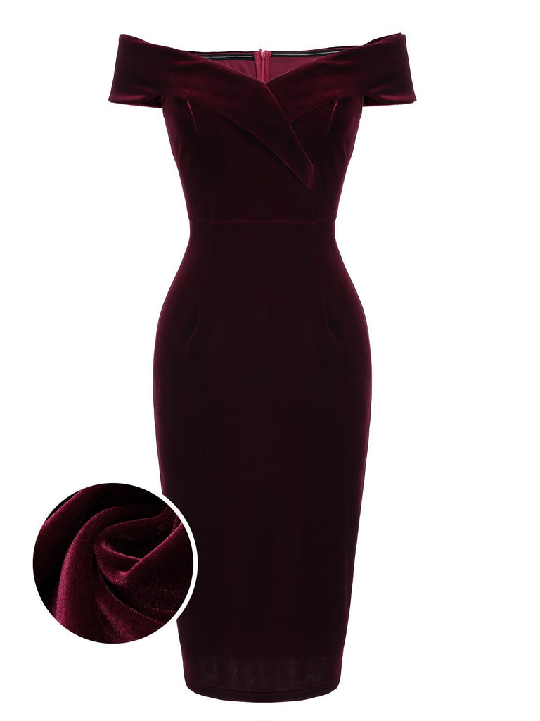 Robe Crayon Vintage Bordeaux Velours Année 60 Cocktail Chic