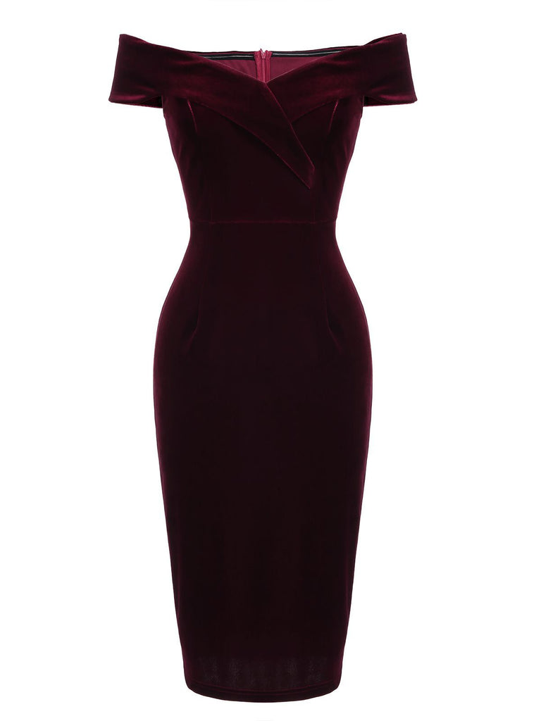 Robe Crayon Vintagr Annee 60 Bordeaux en Velours Soiree Cocktail Chic Retro Stage France