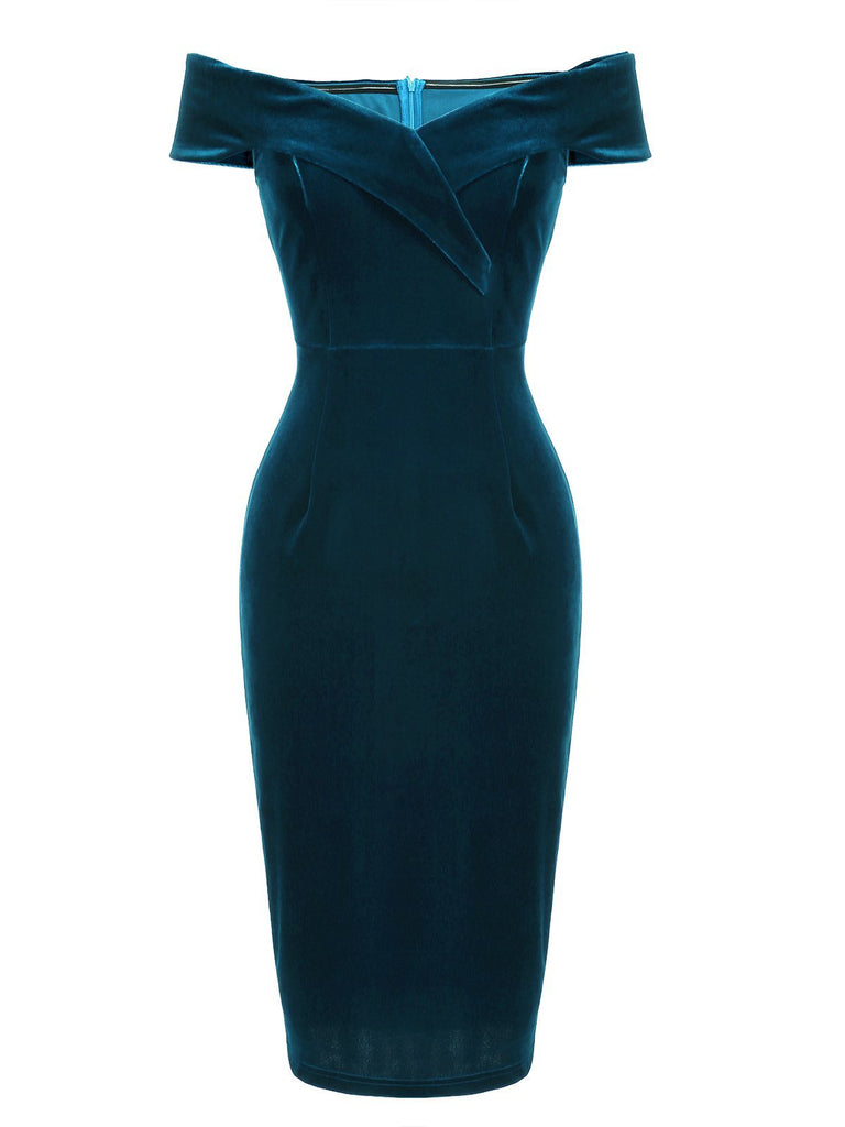 Robe Crayon Année 60 Solide en Velours
