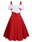 Robe de Noël Vitnage À Bretelle Année 50 Épaules Froides Avec Papillon Nœud