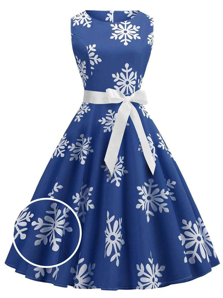 Robe de Noël Vintage Année 50 Sans Manches à Flocons