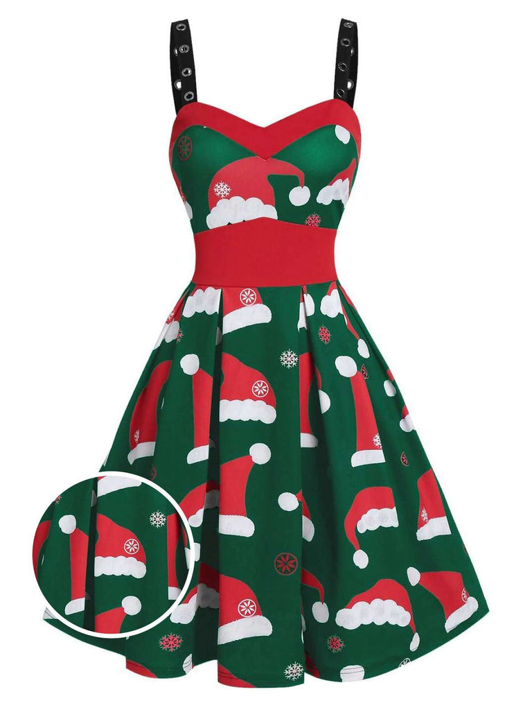 Robe de Noël Vintage à Bretelle Année 50 Chapeau de Noël Chic