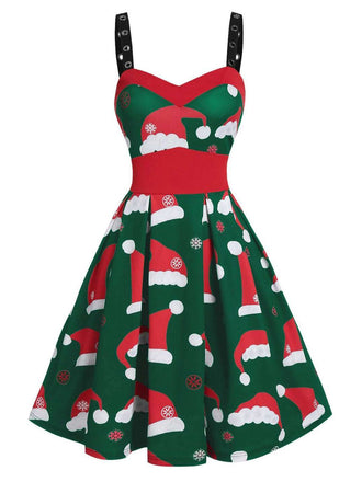 Robe de Noël Vintage à Bretelle Année 50 Chapeau de Noël Chic
