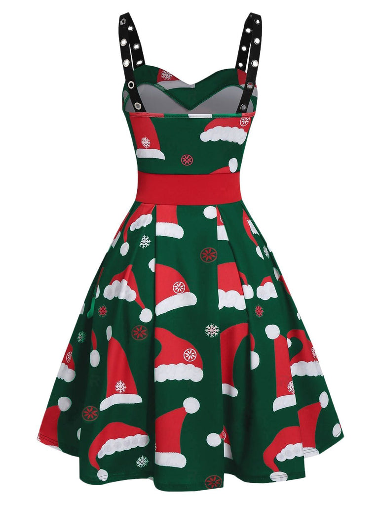 Robe de Noël Vintage à Bretelle Année 50 Chapeau de Noël Chic