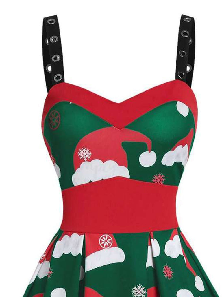 Robe de Noël Vintage à Bretelle Année 50 Chapeau de Noël Chic