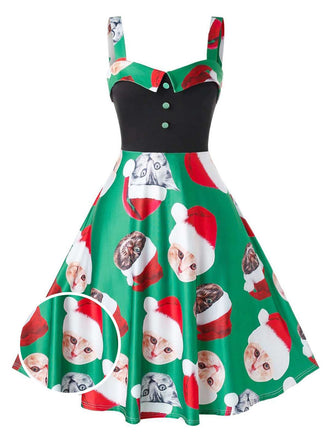 Robe de Noël Vintage femme à Bretelle Année 50 Chat de Noël Chic