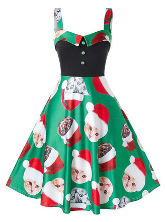 Robe de Noël Vintage femme à Bretelle Année 50 Chat de Noël Chic