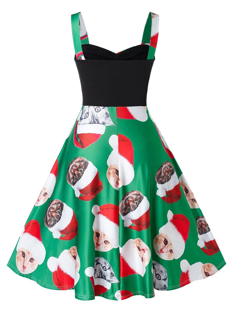 Robe de Noël Vintage femme à Bretelle Année 50 Chat de Noël Chic