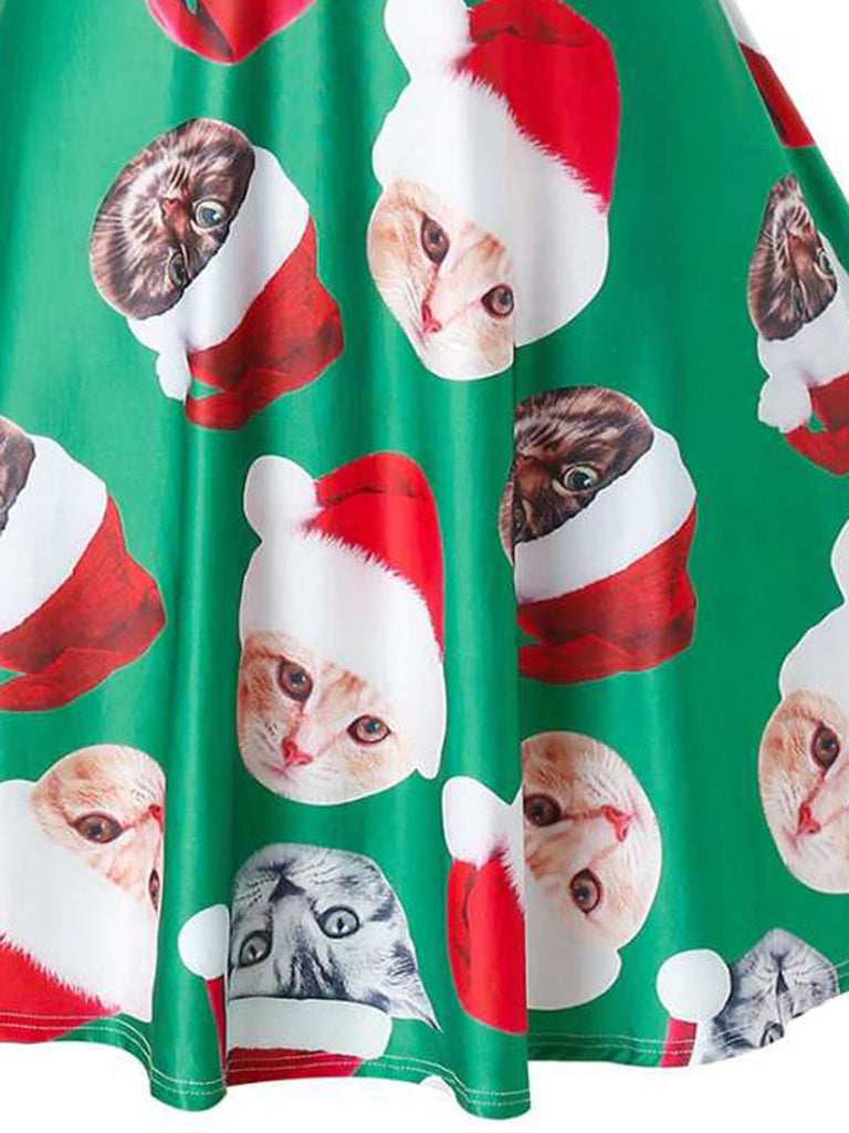 Robe de Noël Vintage femme à Bretelle Année 50 Chat de Noël Chic