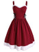 Robe de Noël Vintage Années 50 à Bretelle Bordeaux Poilue Chic