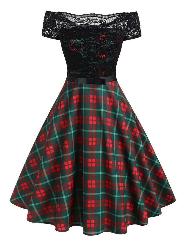 Robe Rockabilly Swing Vintage Année 50 Dentelle Carreaux Soirée Cocktail