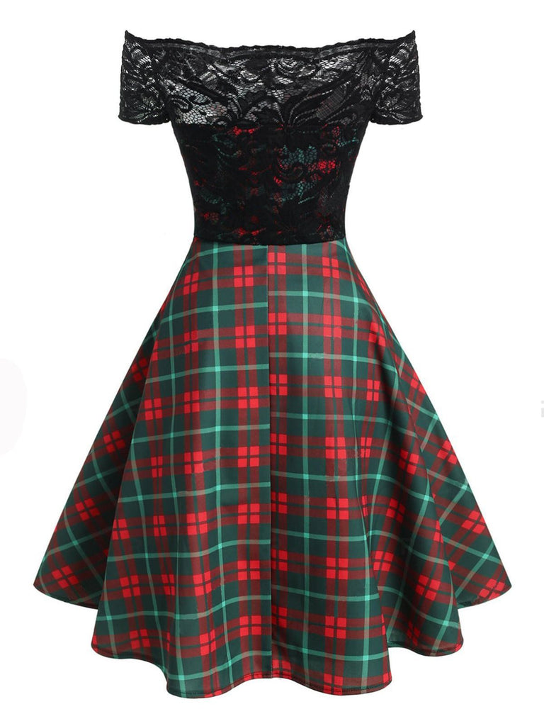 Robe Rockabilly Swing Vintage Année 50 Dentelle Carreaux Soirée Cocktail