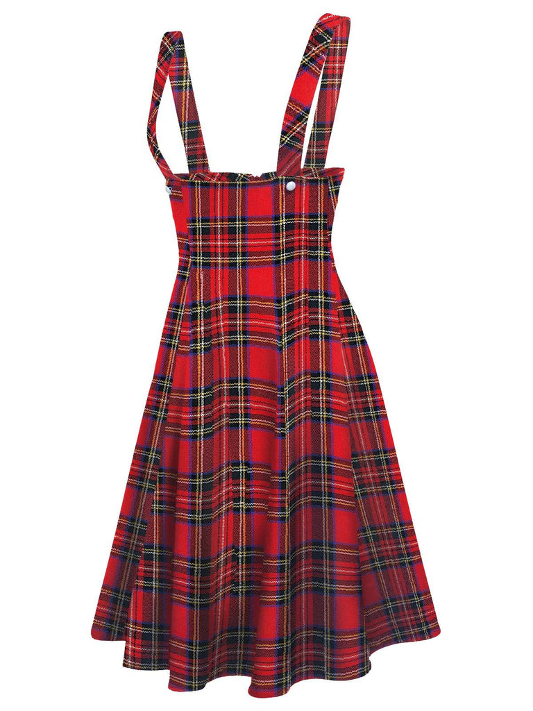 Jupe Swing Vintage Années 50 à Carreaux et Bretelles Rouge
