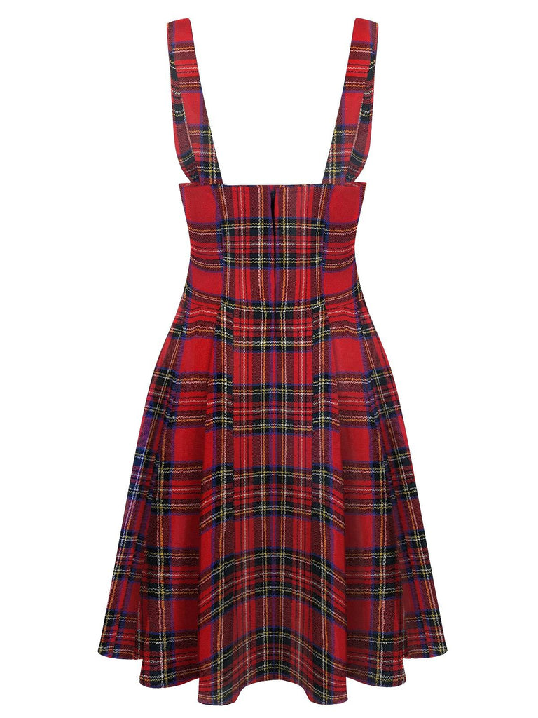 Jupe Swing Vintage Années 50 à Carreaux et Bretelles Rouge