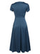 Robe Vintage Année 40 Bleu avec Boutons Perles Couleur Solide Chic