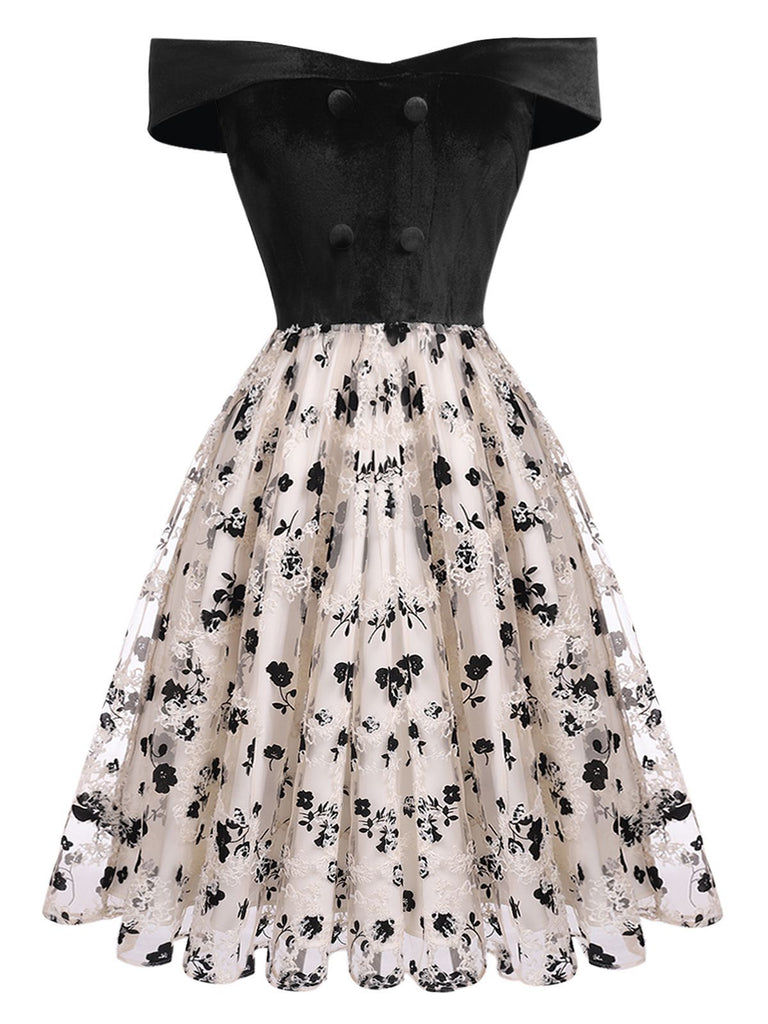 Robe Swing Année 50 Épaules Froides et Dénudées