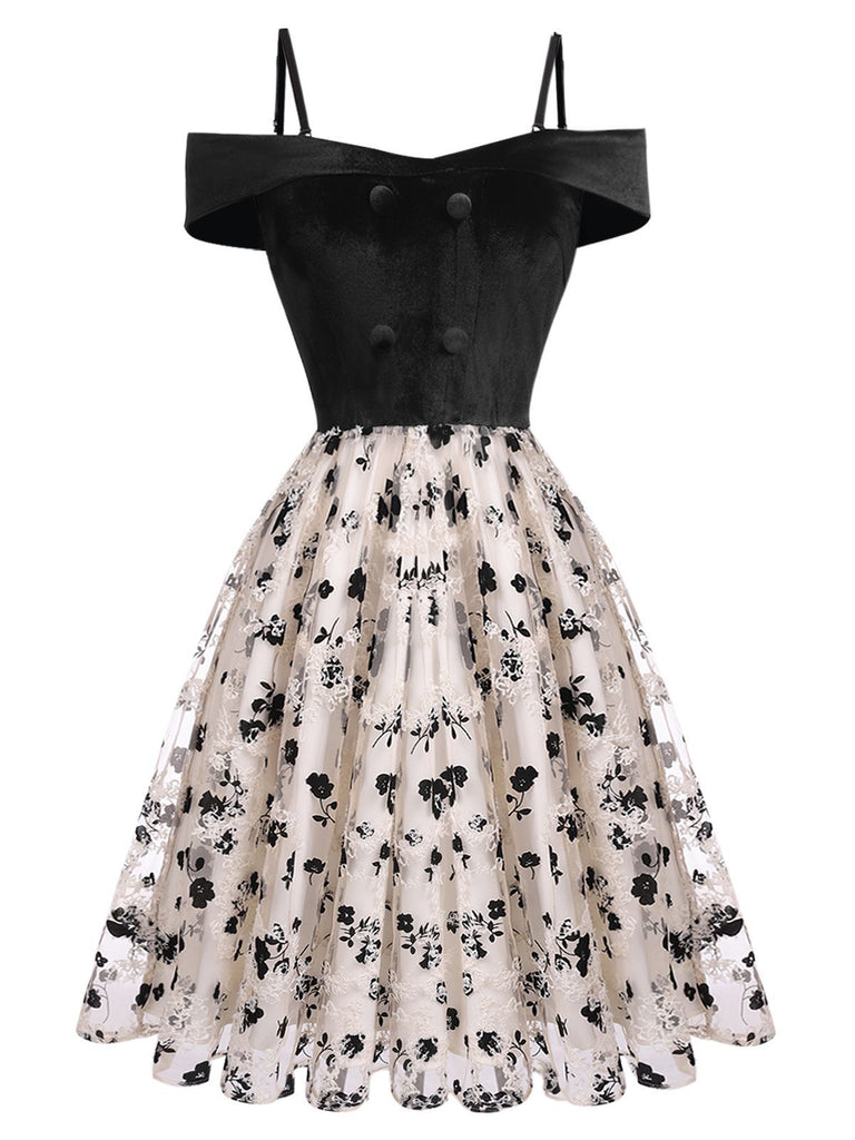Robe Swing Année 50 Épaules Froides et Dénudées