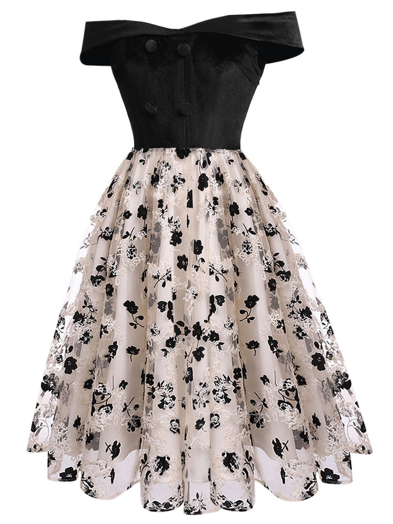 Robe Swing Année 50 Épaules Froides et Dénudées