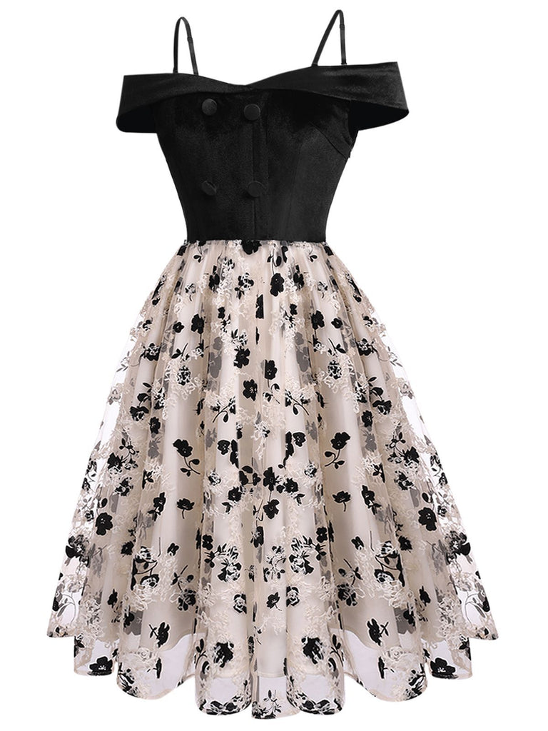 Robe Swing Année 50 Épaules Froides et Dénudées