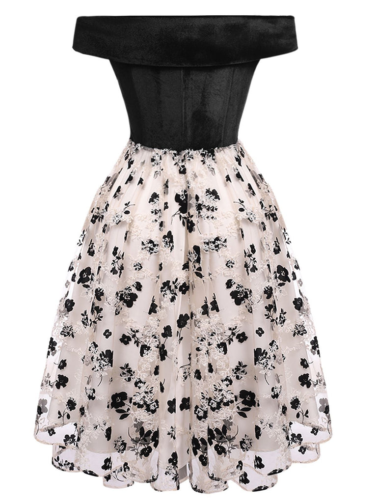 Robe Swing Année 50 Épaules Froides et Dénudées