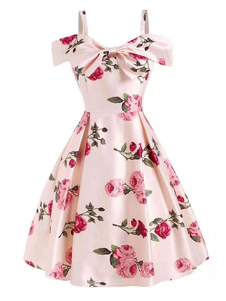 Robe Swing Années 50 Rose à Épaule Froide