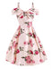 Robe Swing Années 50 Rose à Épaule Froide