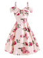 Robe Swing Années 50 Rose à Épaule Froide
