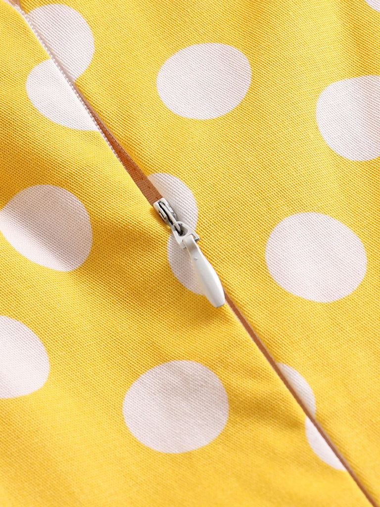 Robe Swing Vintage Jaune Année 50 Boutonnée à Pois Chic
