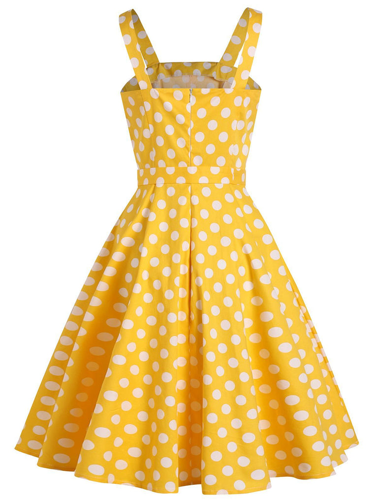 Robe Swing Vintage Jaune Année 50 Boutonnée à Pois Chic