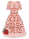 Robe Swing Vintage Année 50 Gaze Rose Fraise Soirée Cocktail Pin Up