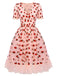 Robe Swing Vintage Année 50 Gaze Rose Fraise Soirée Cocktail Pin Up